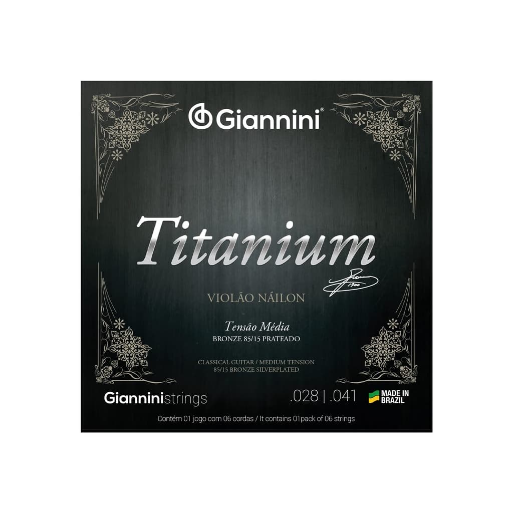 Encordoamento para Violão Náilon 6 cordas Giannini Titanium Bronze 85/15 GENWTM Média