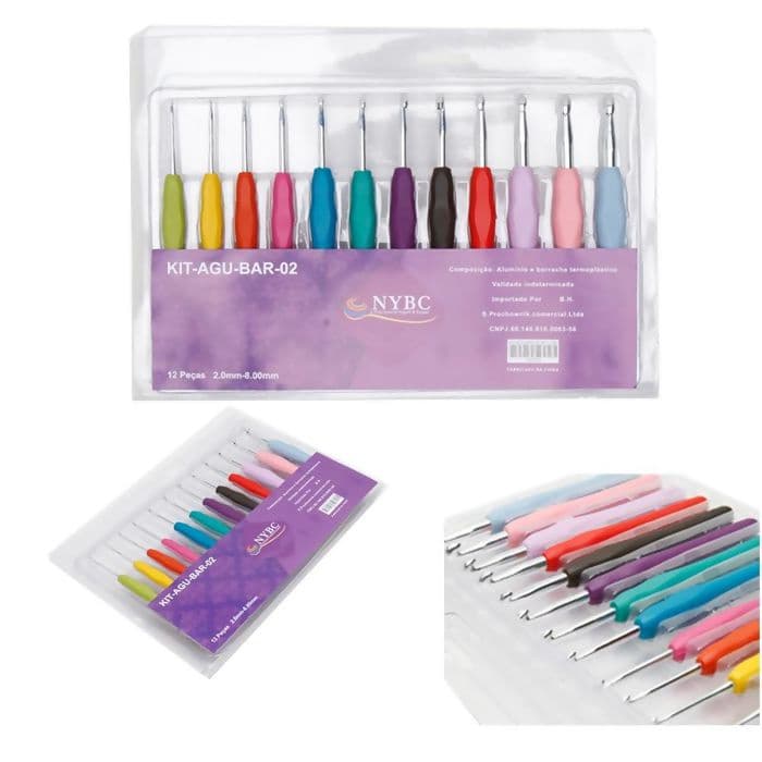 Kit Com 12 Agulhas Croche Cabo Emborrachado Com Tamanho Diferentes