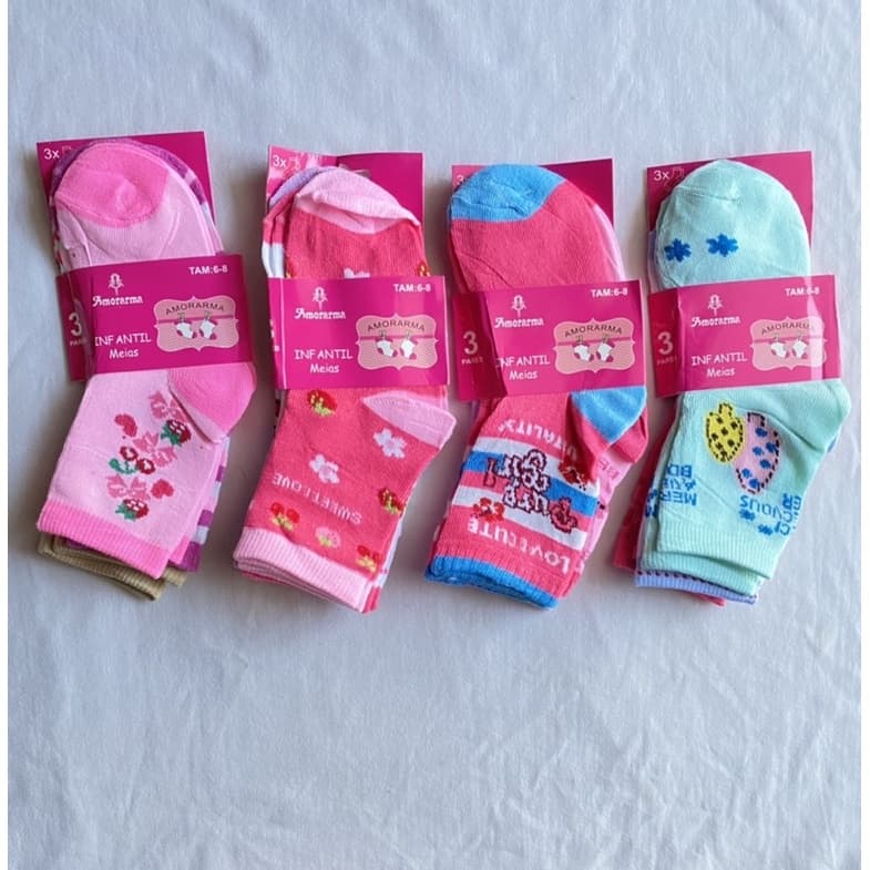KIT 12 PARES DE MEIAS INFANTIS  2-10 Anos Menina | Meias Coloridas Estampadas Confortáveis para Crianças