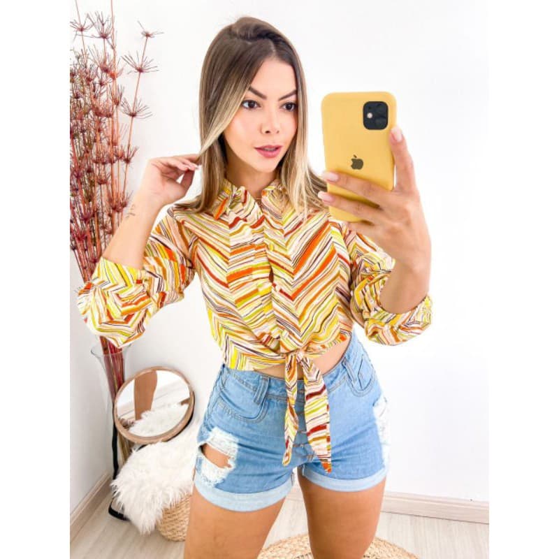 Camisa Manga Longa Estampada Feminina KL13