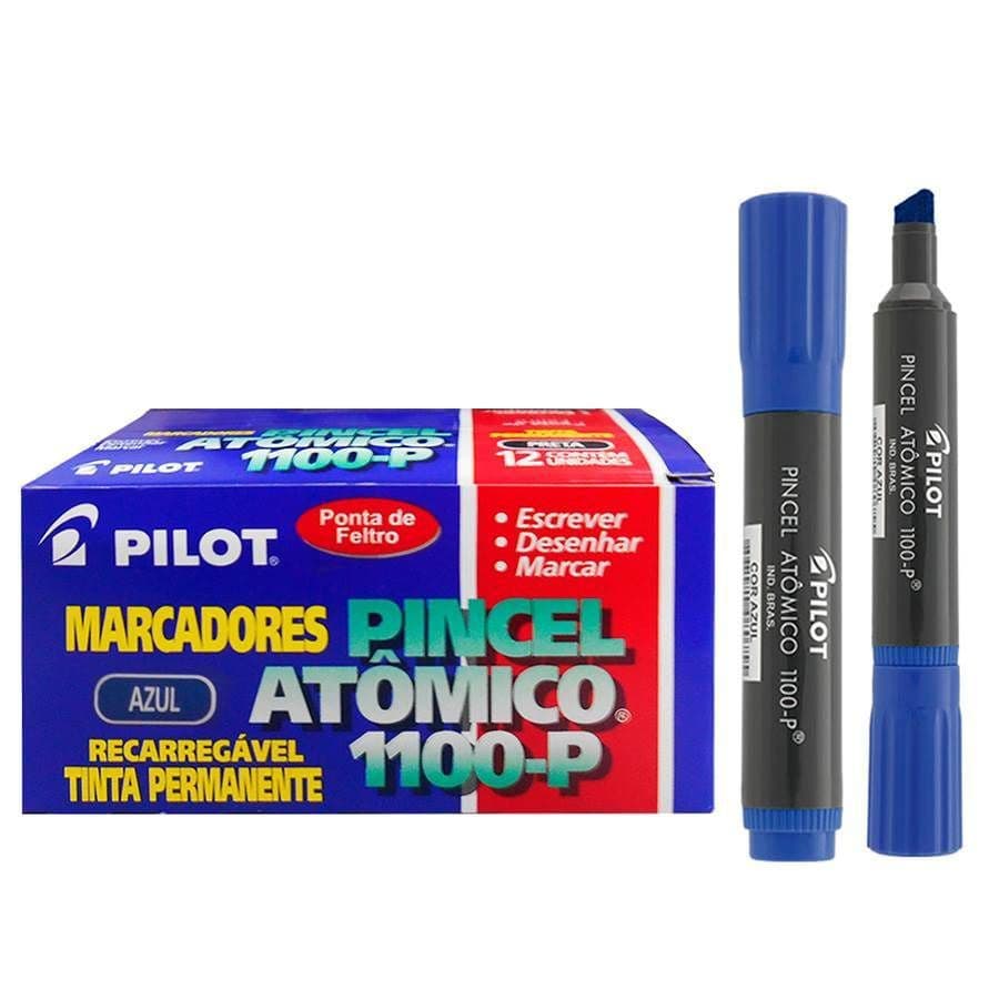 Pincel Atômico Pilot 1100 Cx. 12 unidades - Marcador Permanente Recarregável Qualidade Pilot 1100-P - Azul