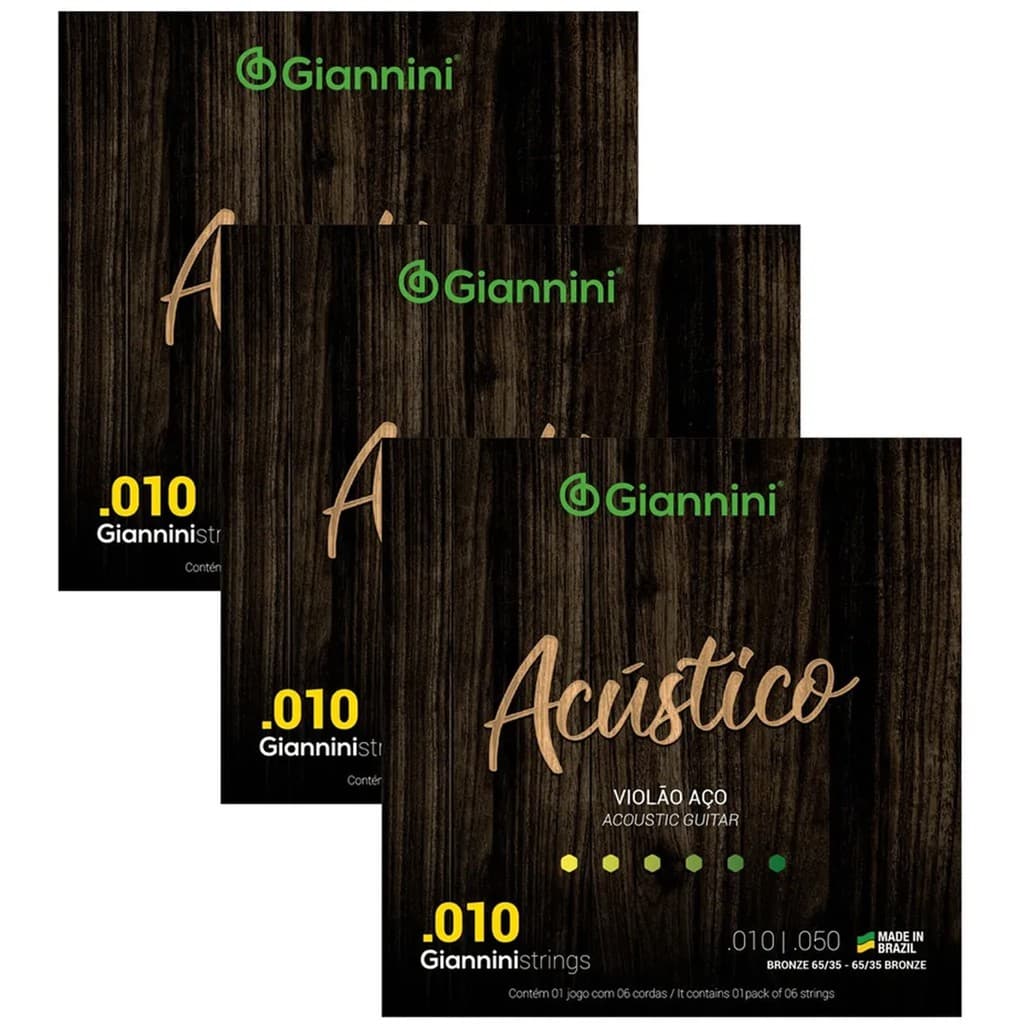 Kit Com 3 Cordas Giannini Violao Aco Acustico 010 Oferta