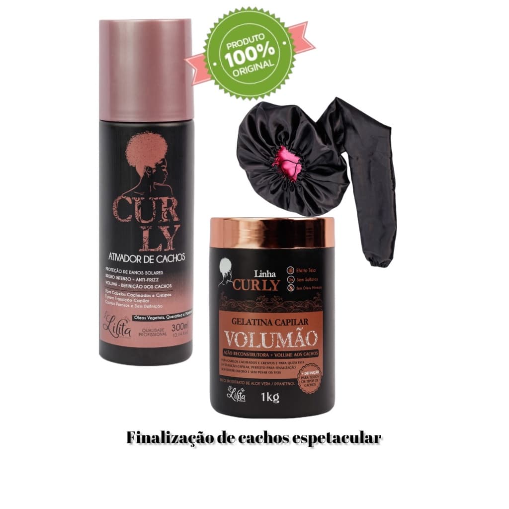 kit Finalização Cachos Completo Ativador gelatina e touca difusora definição e Volume