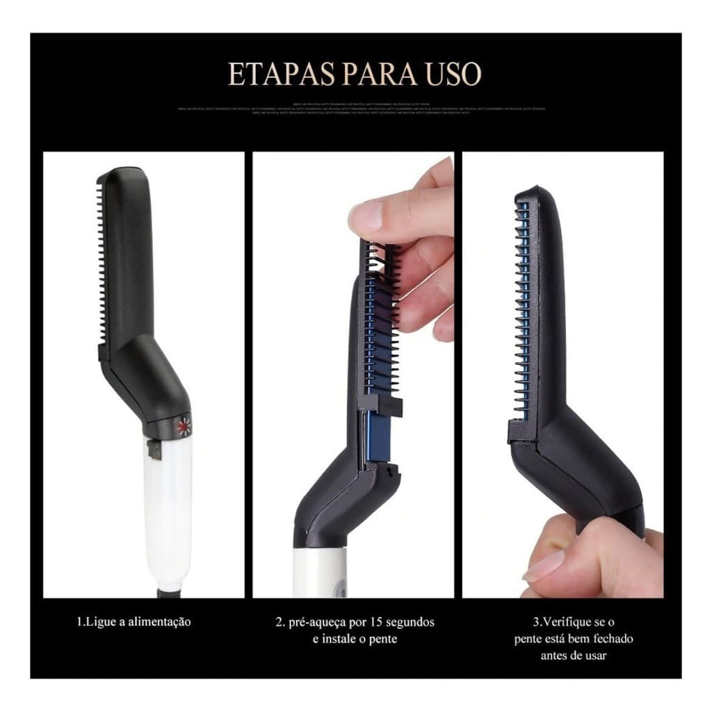 Prancha Pente Escova Chapinha Modeladora Cabelo Barba