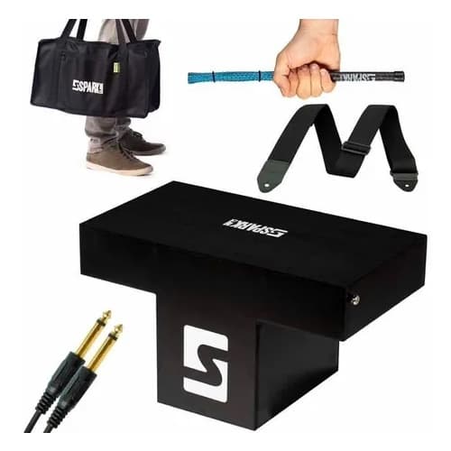 Cajon de Colo Elétrico acústico + Bag + Correia + Cabo P10 + Vassourinha Spark Percussão