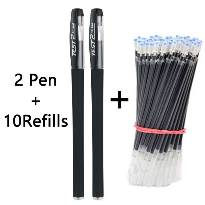 2 Caneta + 10 Refil Ballpen Set Gel Tinta Preto Cor Escritório & Escola 0.5 Milímetros Ponta Fina Recarregáveis Escrita Diária Canetas Notebook Material Escolar Papelaria