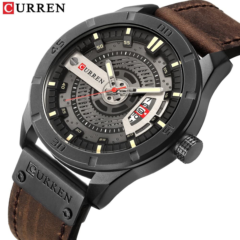 CURREN Relógio Pulso Masculino Casual Esportivo Militar De Couro À Prova D'água 8301X