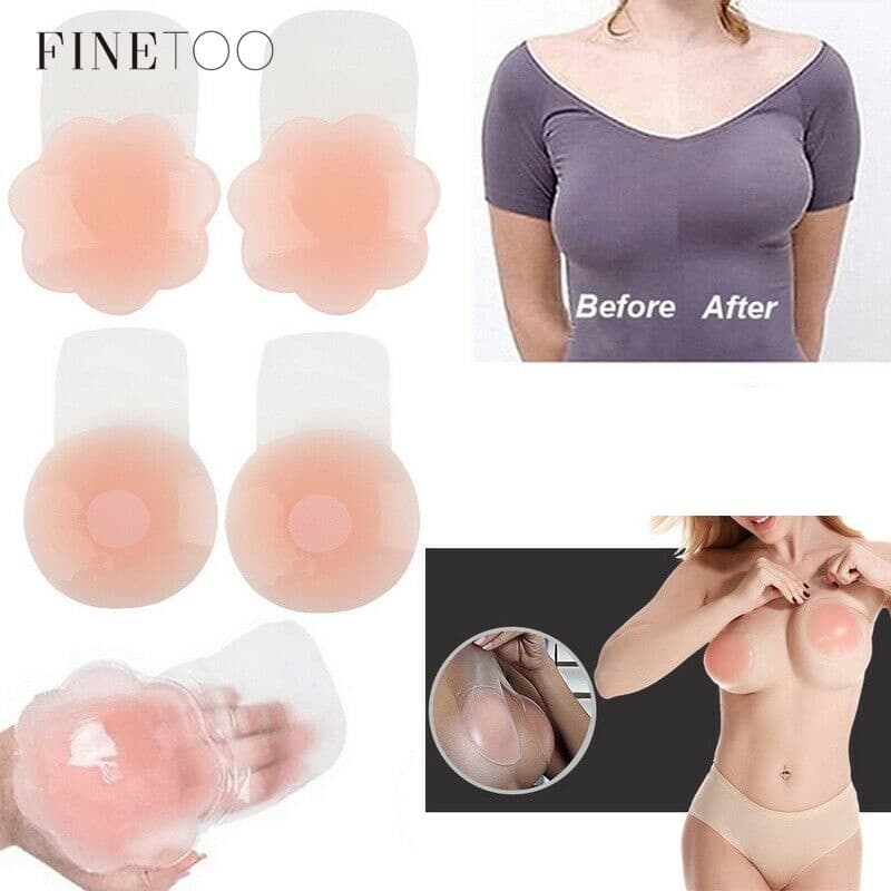 FINETOO 1-6Pairs Capa De Mamilo Lavável À Prova D'água Push Up Sutiã Invisível De Silicone Adesivo De Peito