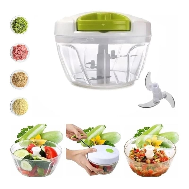 Mini Processador De Alimentos Triturador Manual Com 3 Lamina Cozinha Picador, Temperos Legumes Semi-automatico