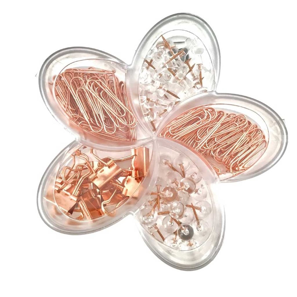 Kit Office 5 em 1 Clips Prendedor Percevejo Flor de Lotus Rose Gold Molin