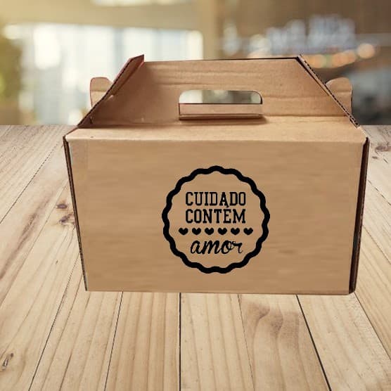 Carimbo Para Tag Cuidado Contém Amor. Cabo e Carimbeira(Almofada de Tinta) Opcional.