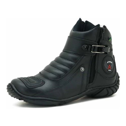 Bota Para Motoqueiro Motociclista De Couro Preto Com Ziper