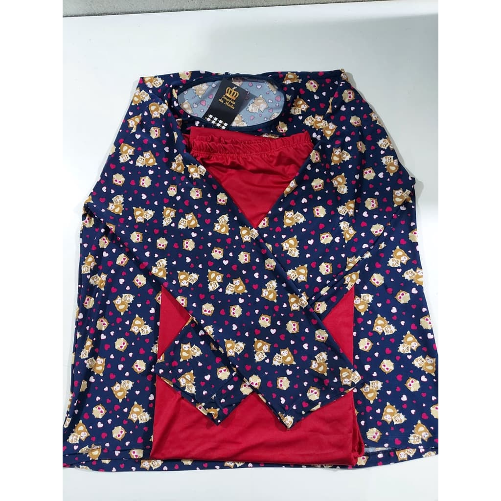 Kit 1 Pijama Malha / Liganete Feminino Longo Plus Size Frio Inverno Conjunto G1(50) G2(52) G3(54)