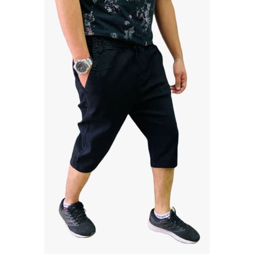 Bermuda Jogger Masculina de Sarja Preta com Elastano/ BERMUDA PRETA PARA HOMENS COM ELÁSTICO E CORDÃO