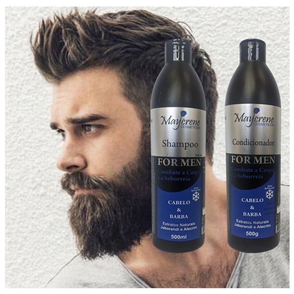 Kit For Men Cabelo E Barba Homens Maycrene 2x500ml ( Shampoo e Condiicionador )