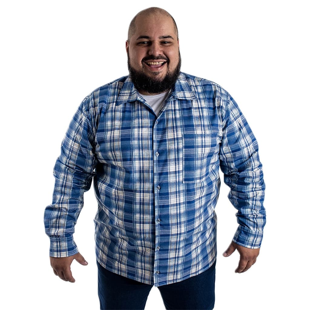 Camisa Masculina Adulto Xadrez Manga Longa Plus Size