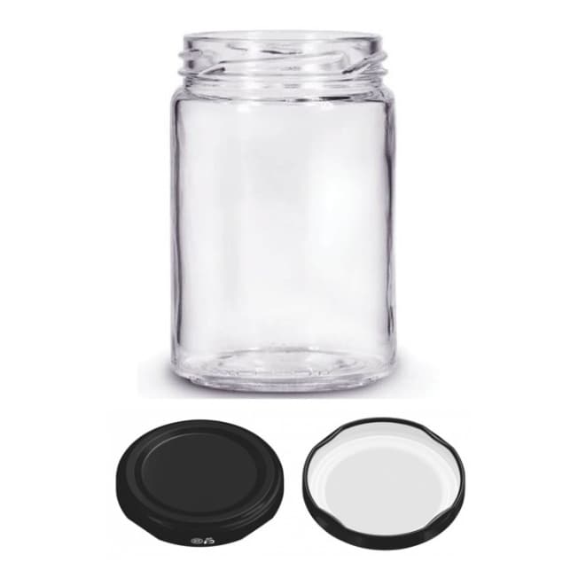 Kit 06 Potes de Vidro Andino Saladas Doces 360ml Com Tampa Preta