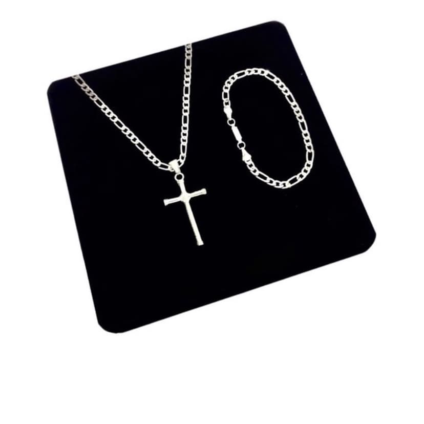 Kit masculino 3x1 Crucifixo Corrente Banhada a Prata 925 + pulseira 01 3x1