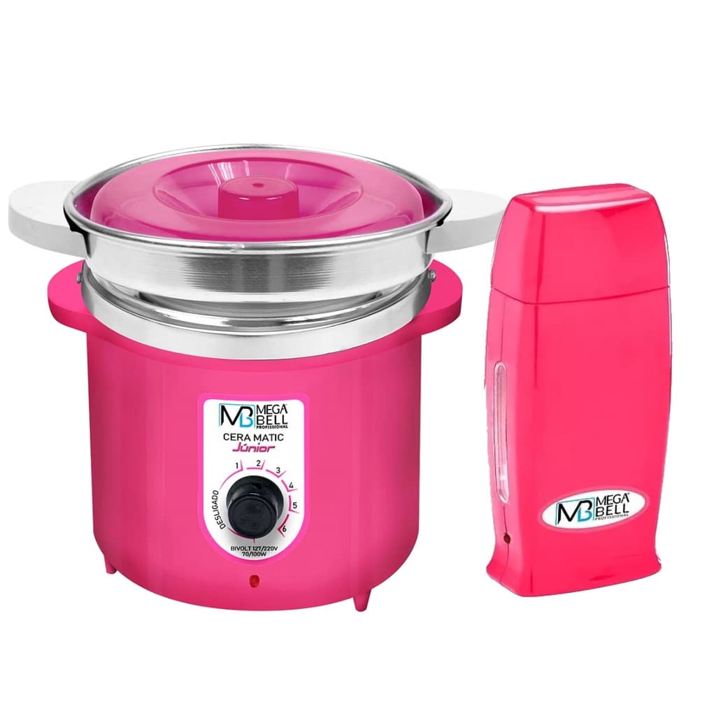 Kit Depilação Termocera 400gr Com Refil Toda Rosa + Aquecedor de Cera Roll-on Toda Rosa Mega Bell