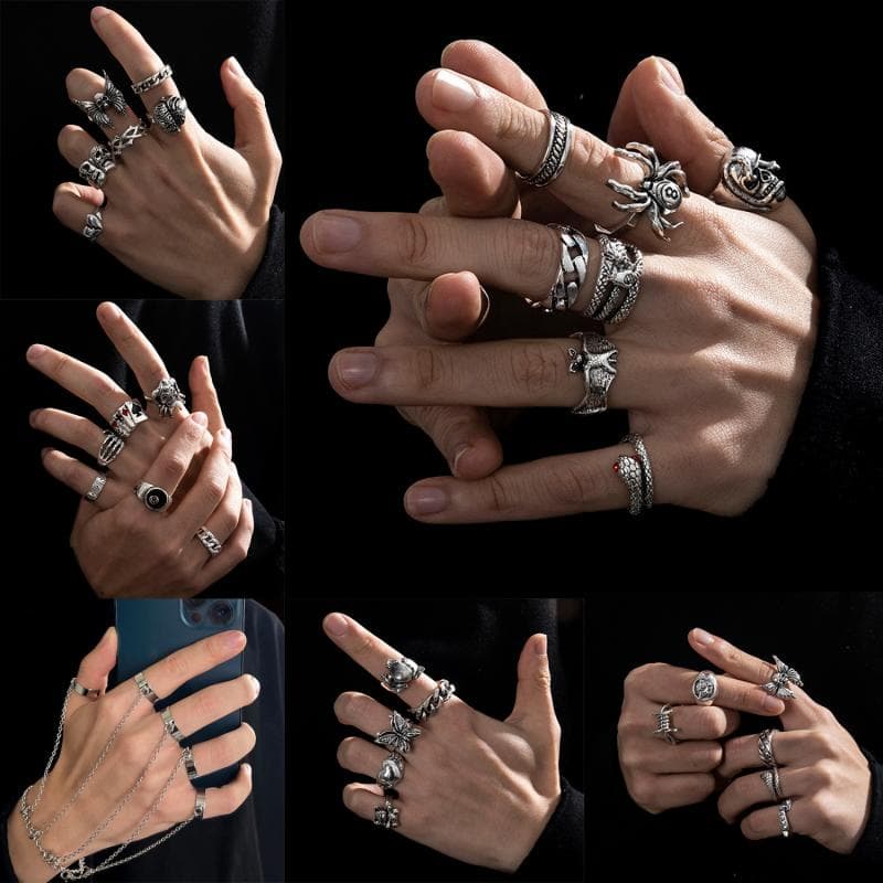 7/6 Pcs Moda Anéis De Hip Hop Do Vintage Dos Homens Crânio/Aranha/Bat Conjunto Anel