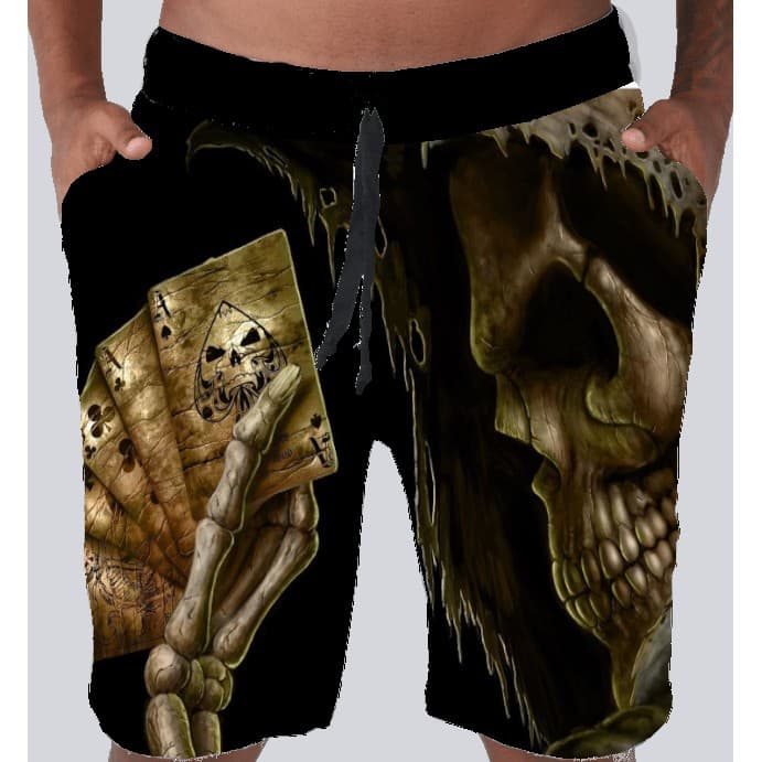 Bermuda Masculina de Moletom Estampada Por Sublimação Caveira Cartas A92