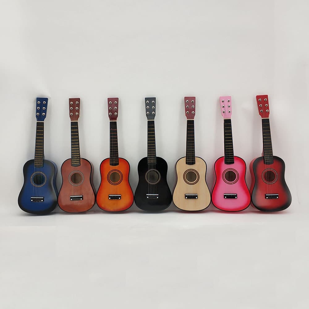 Guitarra pequena de 23 polegadas de madeira, multi-cores, instrumento musical de iluminação infantil, instrumento musical de seis cordas, guitarra pequena Novos especiais da loja