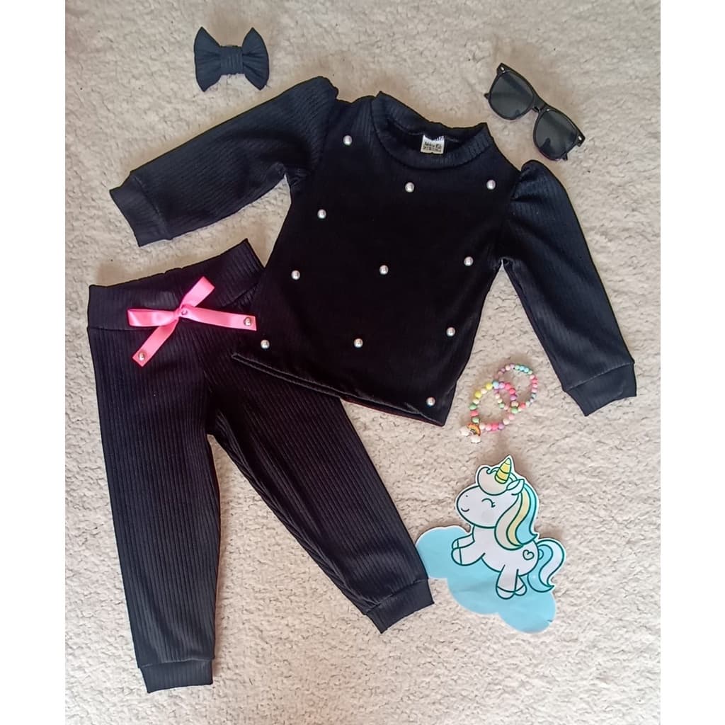 Conjunto feminino blogueirinha infantil com pérola