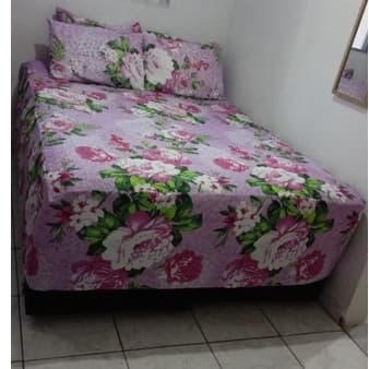 Colcha para cama box casal padrão estampada 03 peças no tecido micropercal fio 100 estampas sortidas