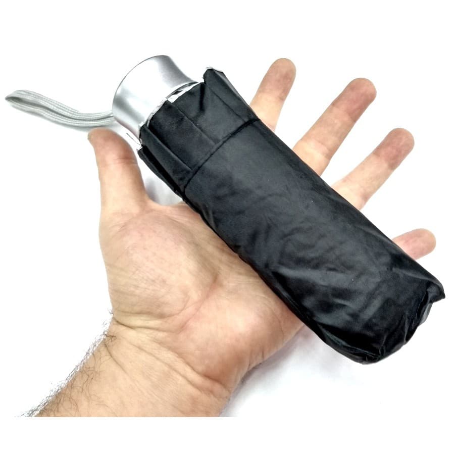 Mini sombrinha guarda chuva em alumínio/aço/fibra com proteção solar 16 cm cabe na bolsa (preto)
