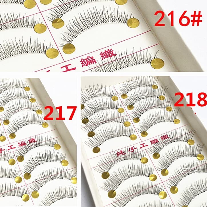 Cílios postiços trançado à mão com haste transparente Cílios postiços feitos à mão 216 217 218