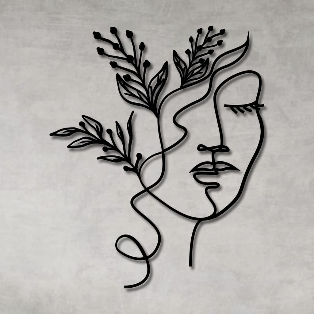 Quadro Decorativo Vazado Mulher Ramos MDF Escultura de Parede MDF Preto