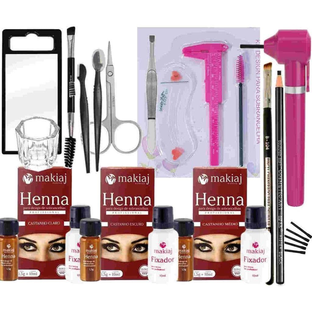 Kit Designer Rena Henna Makiaj Lapis Dermatografico Pinca Paquimetro Mixer  Dappen Tesoura Pincel