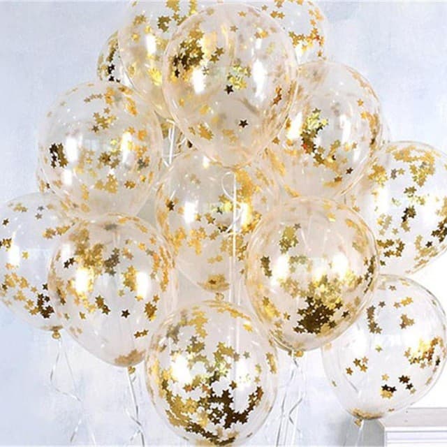 10pcs Confetti Estrela Prata Ouro Balões Da Festa De Aniversário Do Casamento Balão Transparente Com Confete
