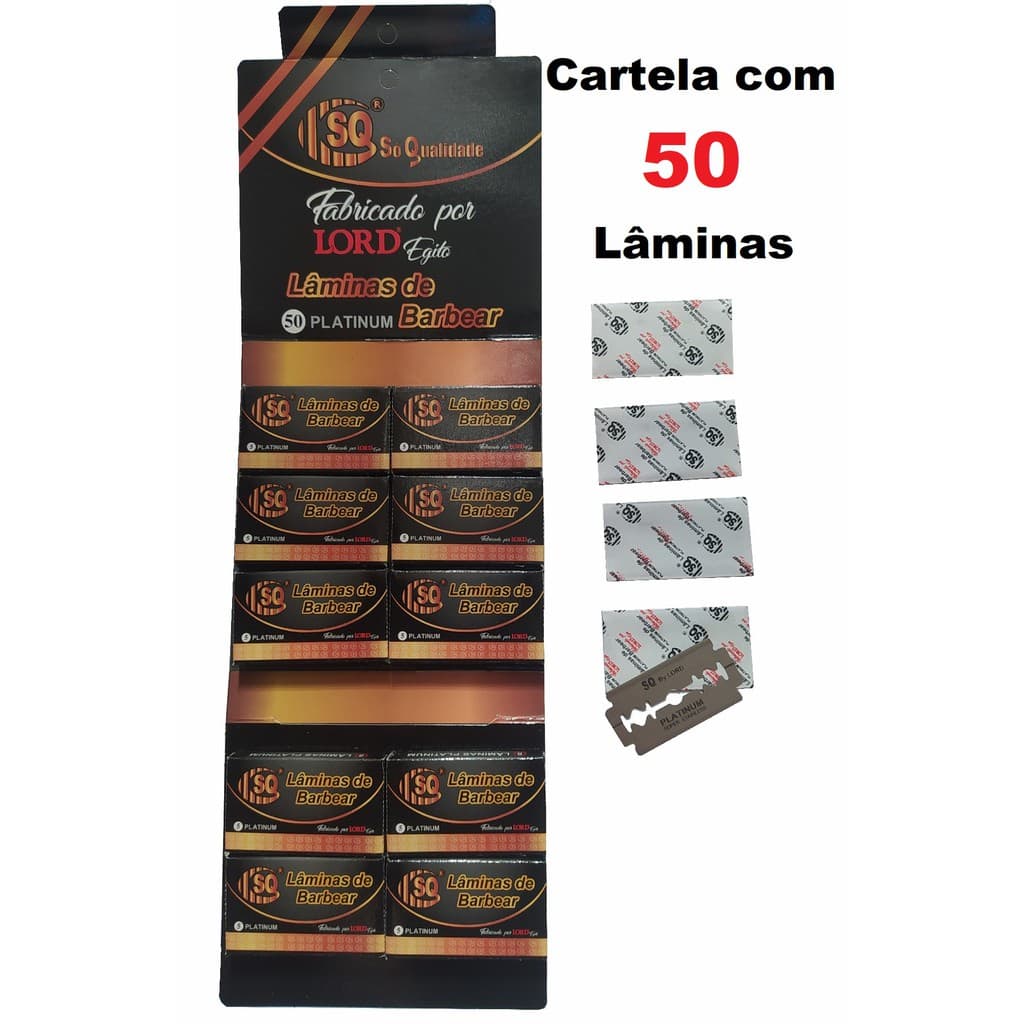 Cartela com 50 lâminas para barbeiro cabeleireiro depilação ou costura