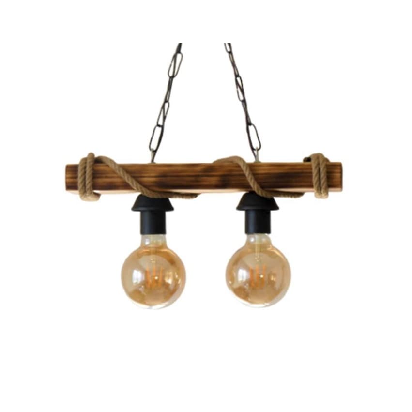 Lustre Luminária Teto Madeira Maciça Retro Rustico 2 Lampadas Sala Quarto Bar Corredor Jardim Luminaria Rustica Suspensa