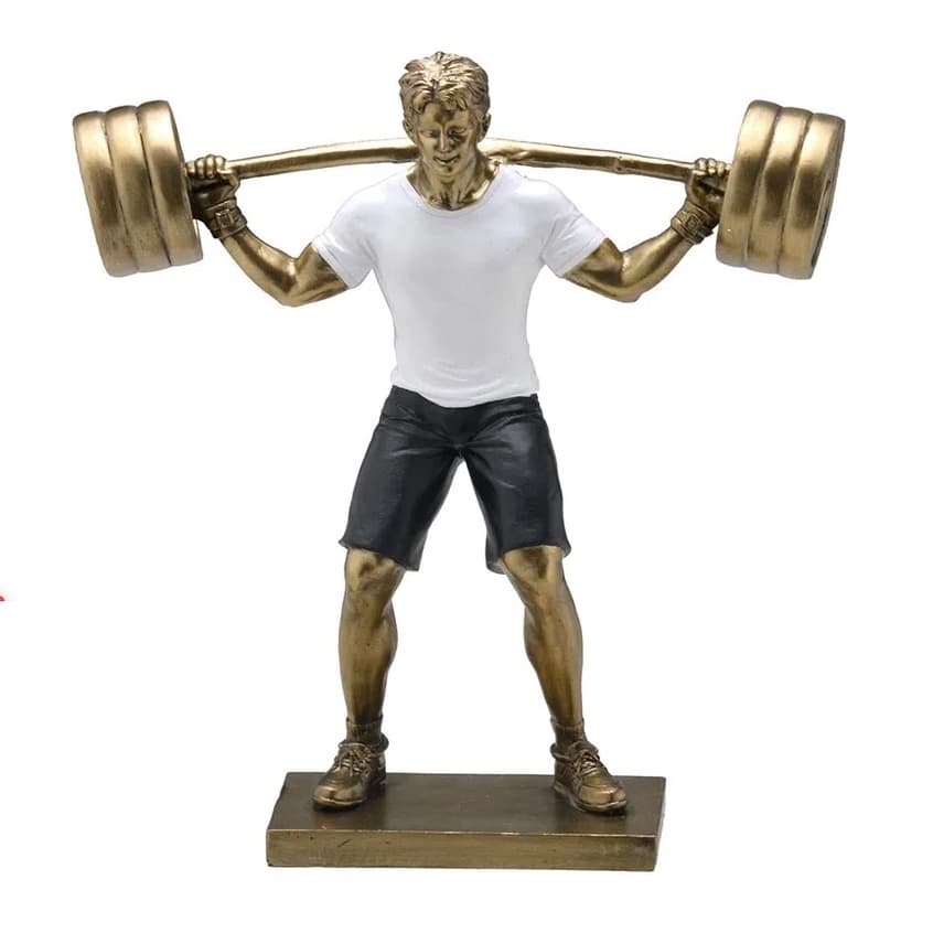 Estatuas para Decoração Escultura Decorativa Homem Exercício Academia Fitness Enfeite Resina Dourado