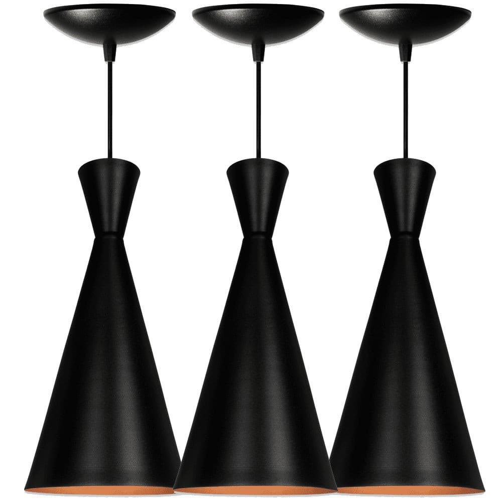 Kit 3 Luminária Pendente Cone Venturi Preto FosconCobre Moderna Alumínio Não Enferruja Lustre