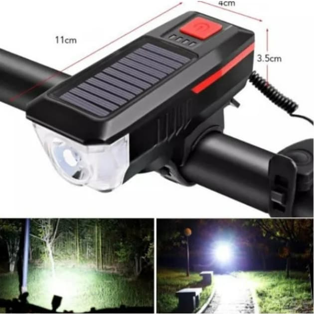 Lanterna para Bicicleta SOLAR lanterna bike com buzina LED Forte Recarregável Com Painel Solar ou USB