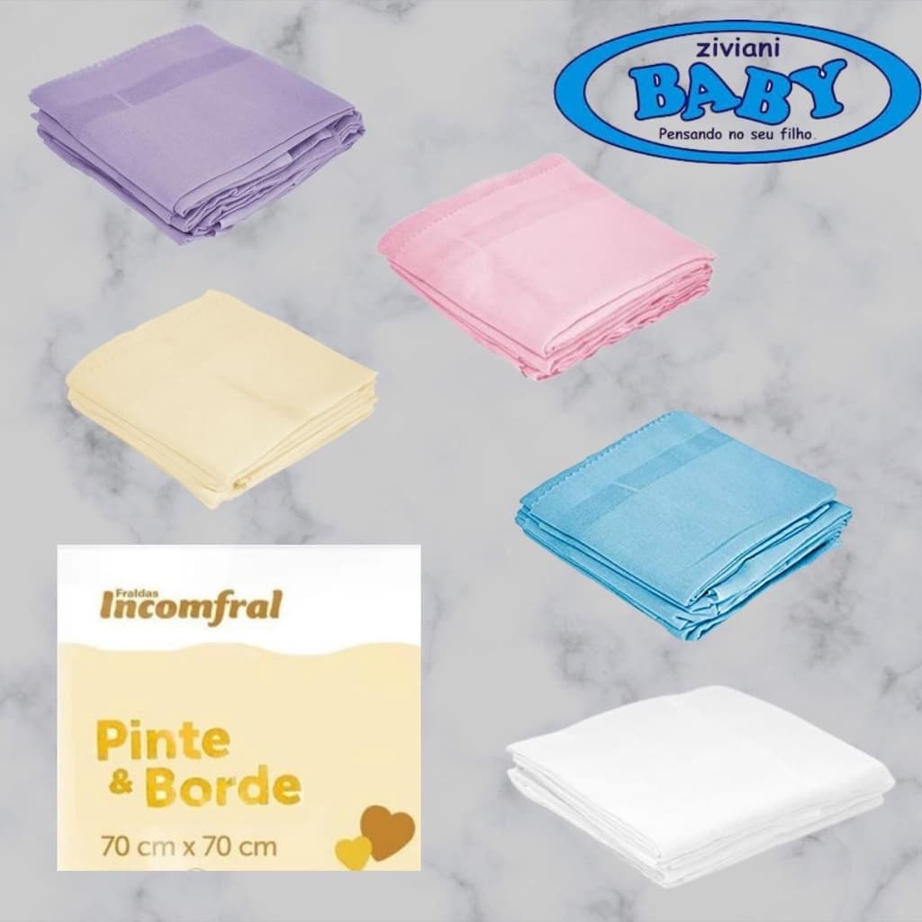Fralde de pano infantil bebê pinte e borde enxoval de bebê incomfral 70x70
