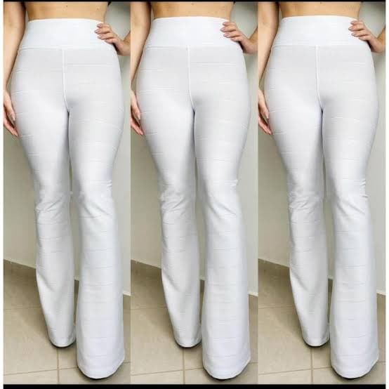 Calça Flare Bandagem Branca Tecido Grosso Cintura Alta Moda Ffeminina Flare Medio Dia A Adia Area Da Enfermagem Estetica Lindaa Calça Feminina
