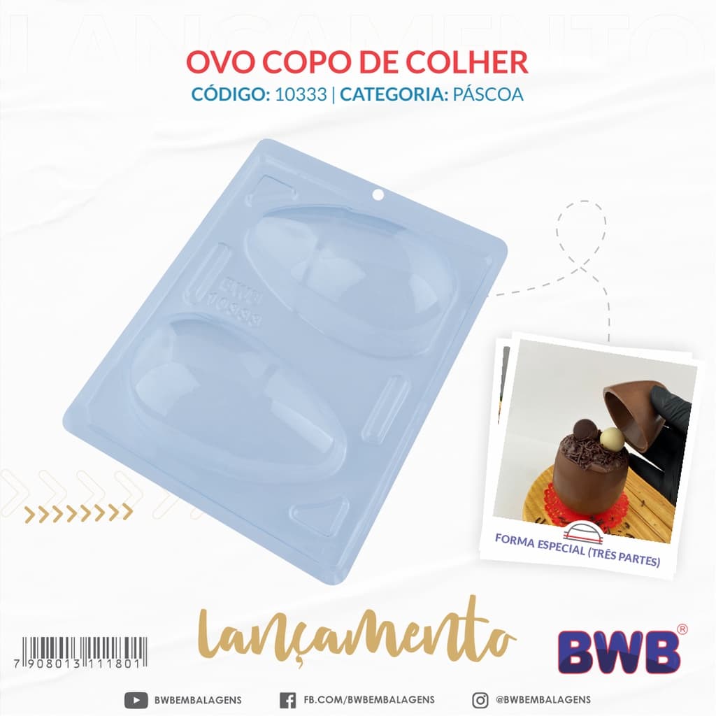 Forma 3 Partes Para Chocolate Ovo Copo De Colher BWB CÓD. 10333