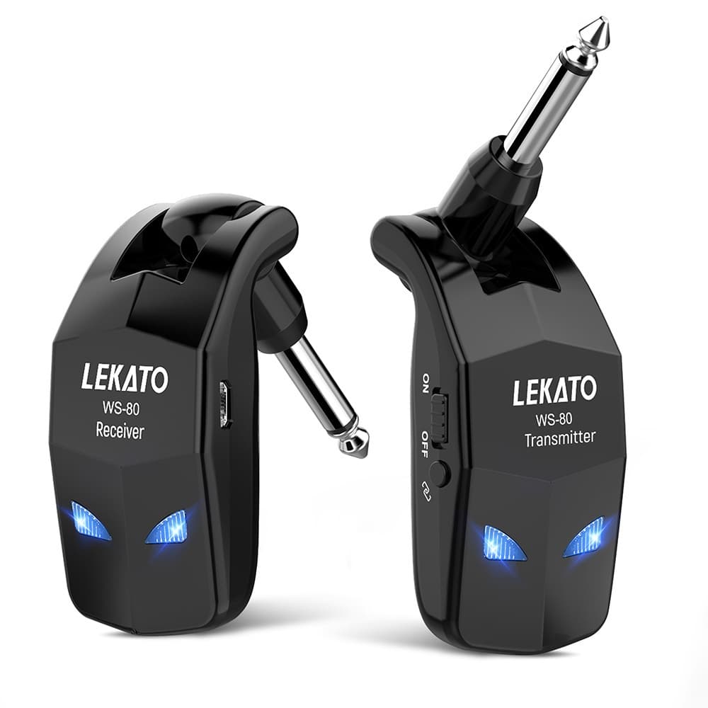 Lekato WS-80 Transmissor De Guitarra Sem Fio/Receptor/Sistema De Baixo/Instrumento Recarregável Integrado De 2.4 Ghz