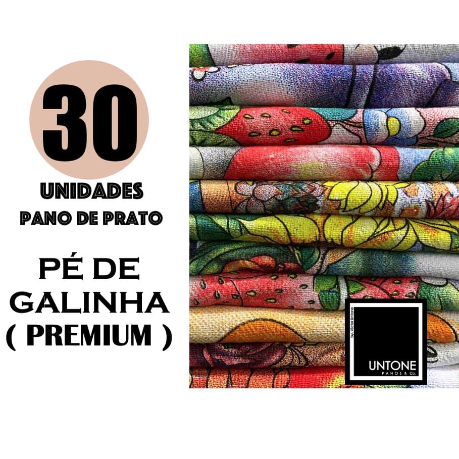 kit 30 PANO DE PRATO PE DE GALINHA ( PREMIUM ) Panos De Limpeza Decoraçao Tamanho Grande 66 x 41Estampas Cores Vivas