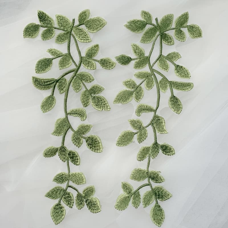 1Pair Patch De Folha Verde Para Costura De Casamento Applique Crafts 31 * 12CM