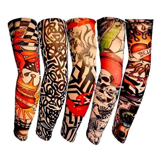 Par de Manguito Protetor de Braço Tatuagem Fake Falsa de Tecido Top Tattoo Arm