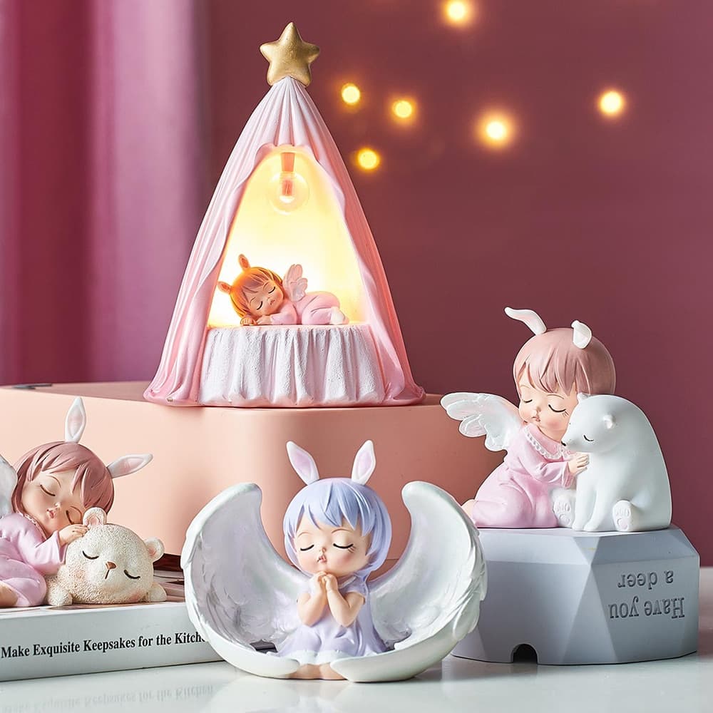 Nodic Anjo Bonito Figurinhas Bebê Jardim De Fadas Miniaturas Enfeites De Resina Decorações De Ano Novo 2021 Sala De Estar Decoração
