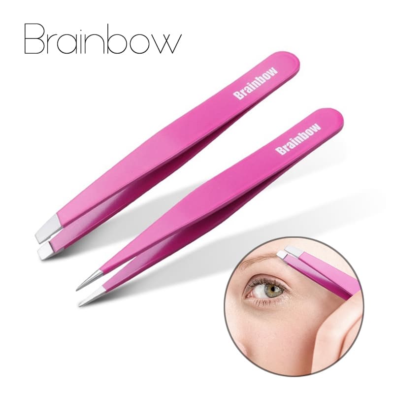 Pinça De Sobrancelha Profissional Pontiaguda Brainbow Cílios Antiestática Para Postiços
