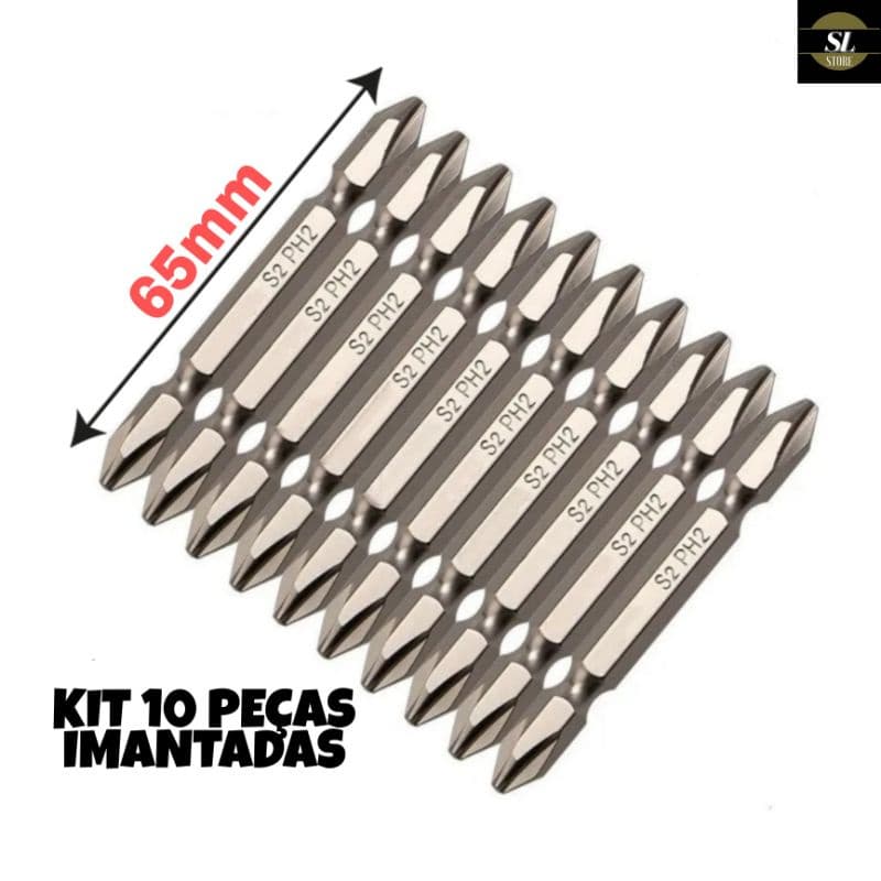 Bits Para Parafusadeira Kit 10 Peças Philips Ph2 Imantado 65mm Pronta Entrega