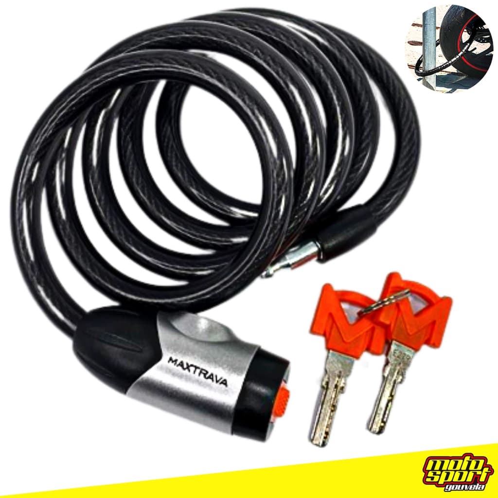 Cadeado Trava Moto Espiral Maxtrava Cabo De Aço Corrente Reforçada 1,5 Metros Anti Furto Capacete Estepe Bike