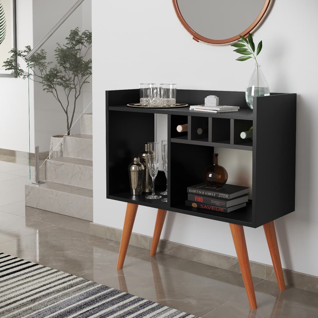 Aparador Buffet Rubi Com Pés Palito Retrô Cor Preto
